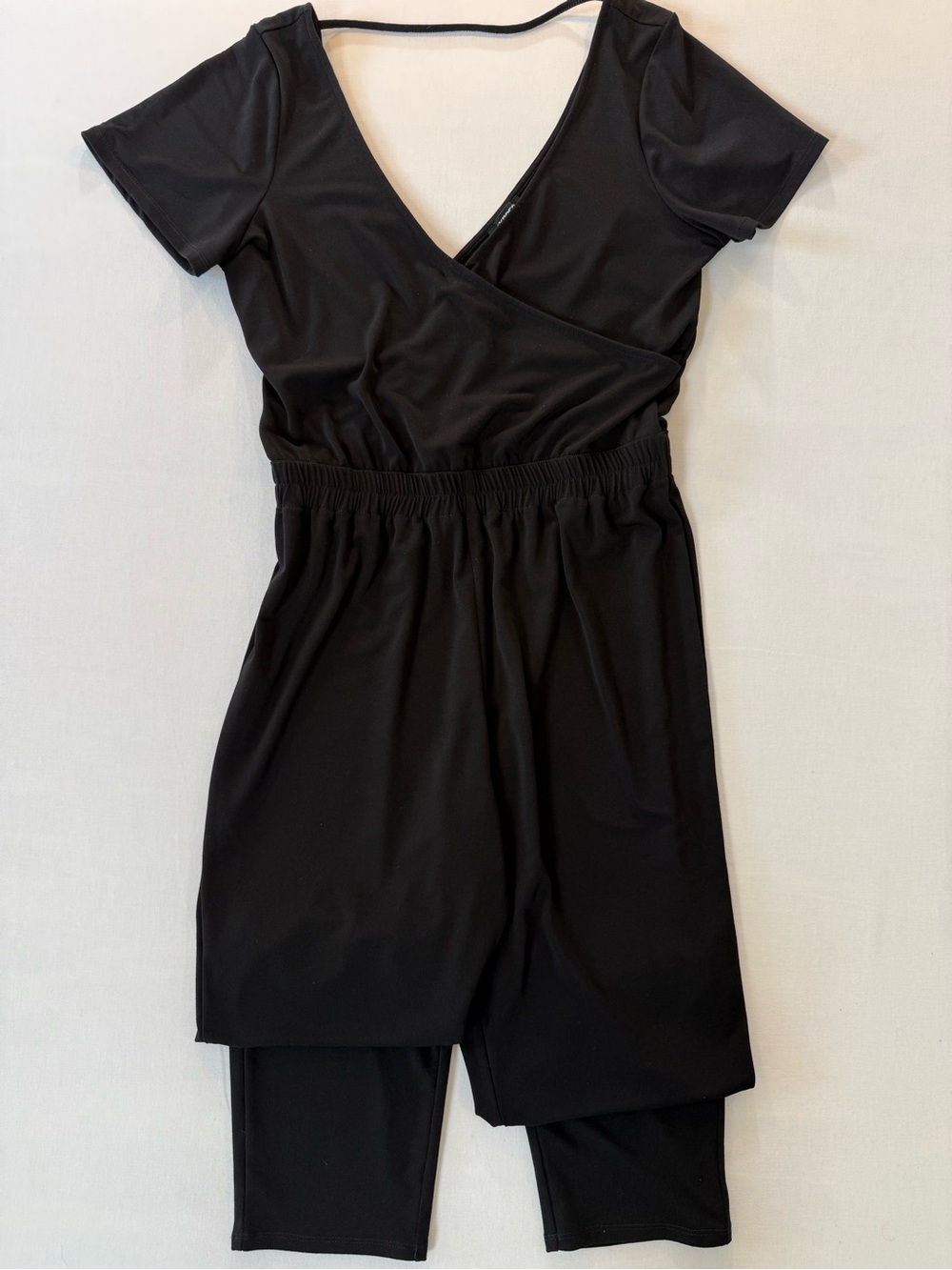 Express Black Short-Sleeve Wrap-Front Jumpsuit